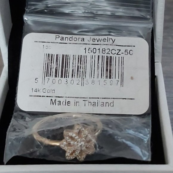 Authentic Pandora 14K Gold Lace Botanique Ring wClear CZ 150182CZ-50  Size 5 - Picture 6 of 8